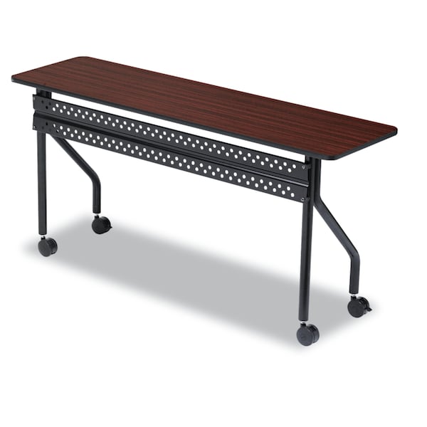 Iceberg Rectangle Training Table, 60" X 18" X 29", Mahogany/Black Top, Melamine Laminate 68058